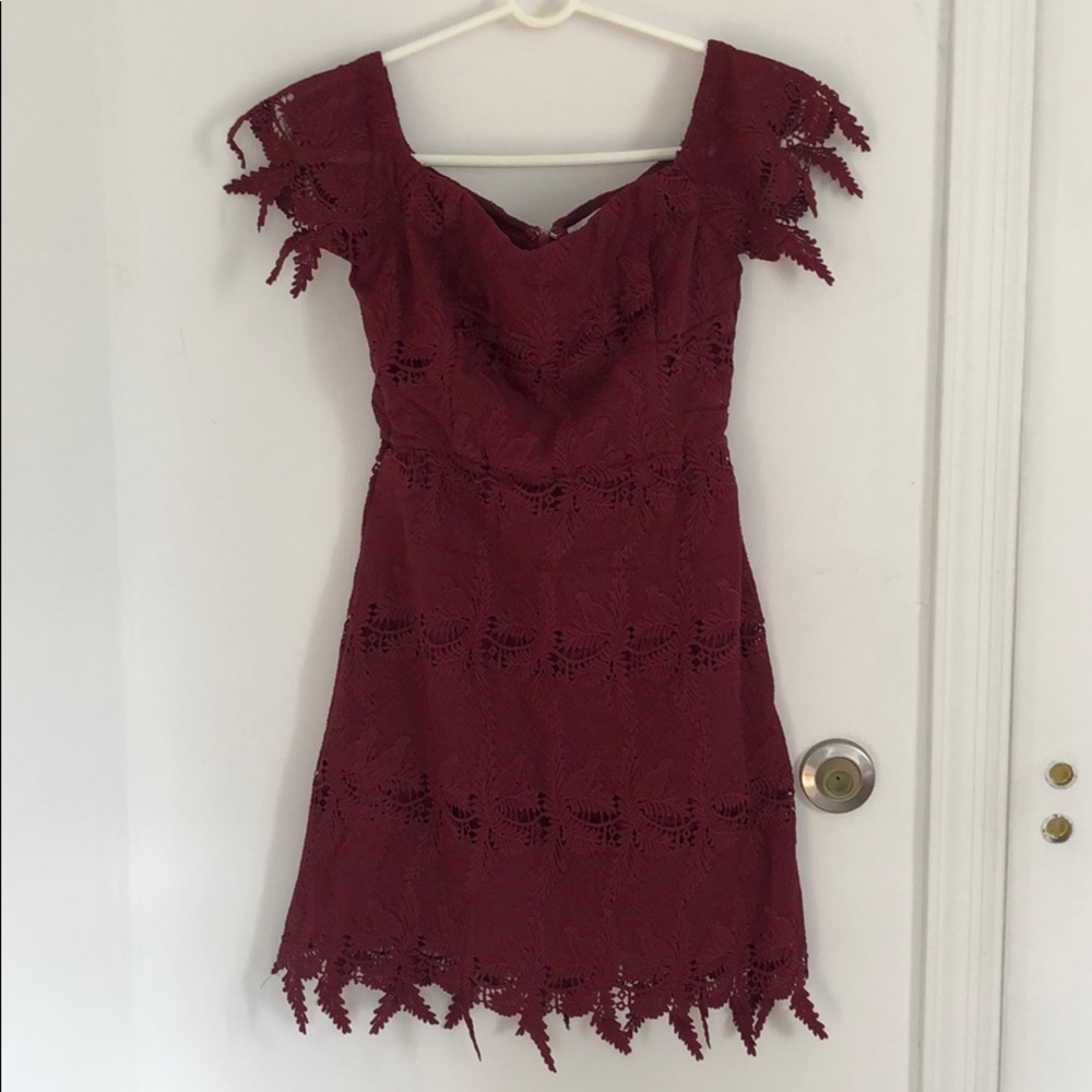 Off shoulder burgundy dress